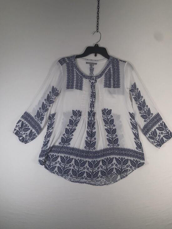 Daniel Rainn Tops - Daniel Rainn Blouse Womens Large White Blue Floral 3/4 Sleeve Tunic Top Boho